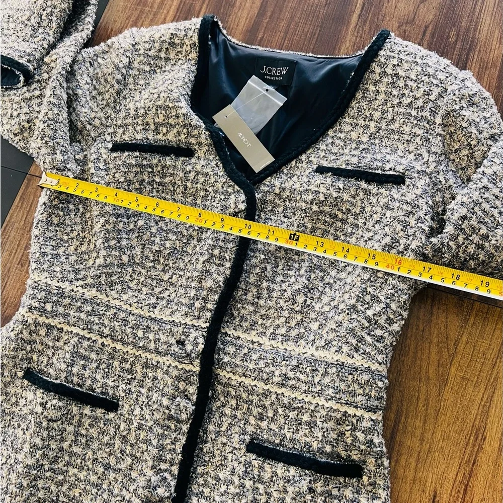 J. Crew Tweed Long-Sleeve Black Trim Shift Dress Coat — Cream & Black